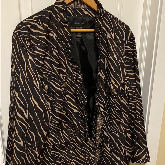Women's Silk Jacket Blazer Ruffled Animal Print Luxury Office Business Casual - Picture 2 of 15